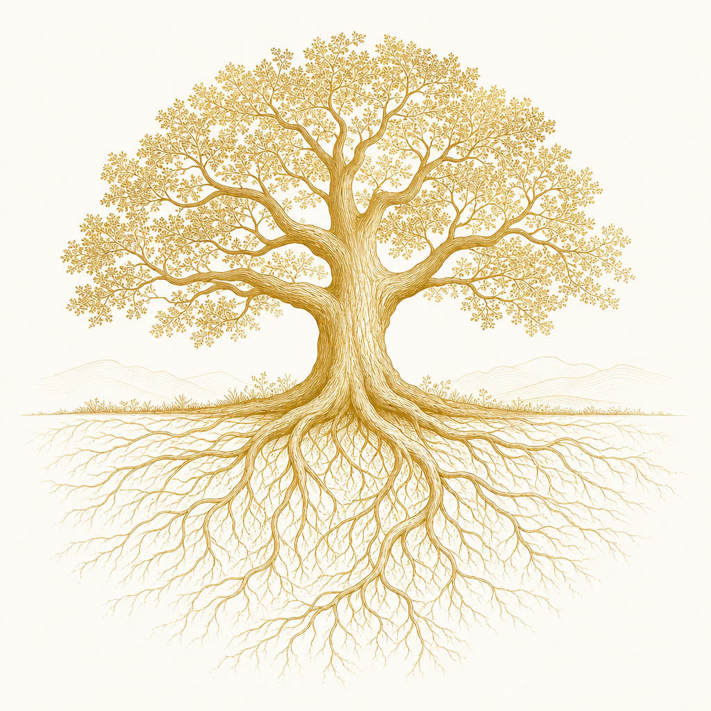 Majestic tree with deep roots symbolizing legacy and stability